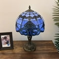 thumbnail image 2 of Tiffany Table Lamp Blue Stained Glass Baroque Style LED Bulb Included for Living Room Bedroom Bedside 12'W*12"D*19"H, 2 of 6