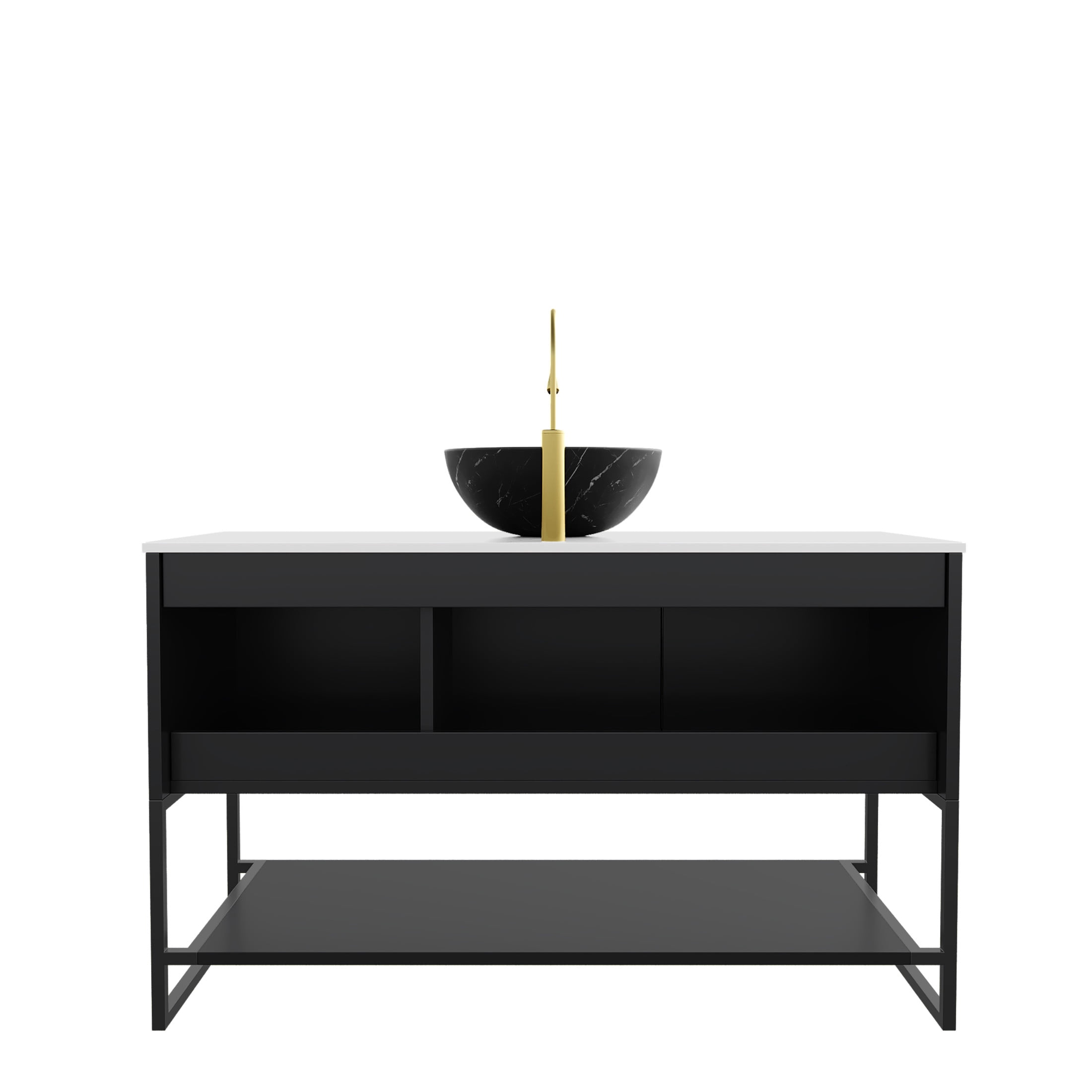 Noble House Tulio 48" Freestanding Bathroom Vanity with Sintered Stone Countertop, Black Bowl Ceramic Basin, Black