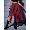 thumbnail image 5 of Women'S Renaissance Flowy Fairy Skirt Y2k Contrast Lace Layered Asymmetrical Midi Skirts Deep Red S, 5 of 9
