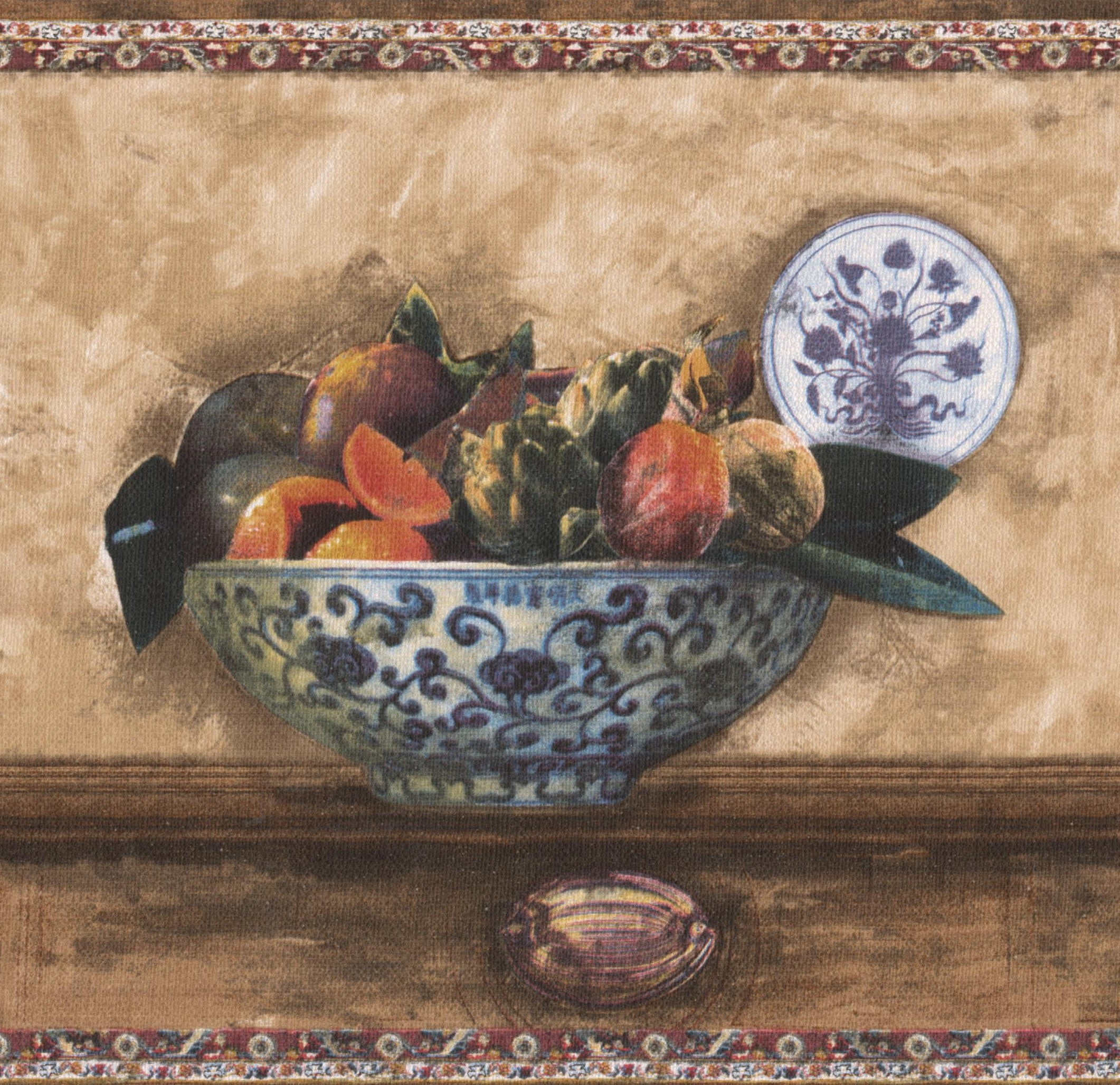 Wallpaper Border Fruits and Berries in Ornated Bowls on Kitchen Table