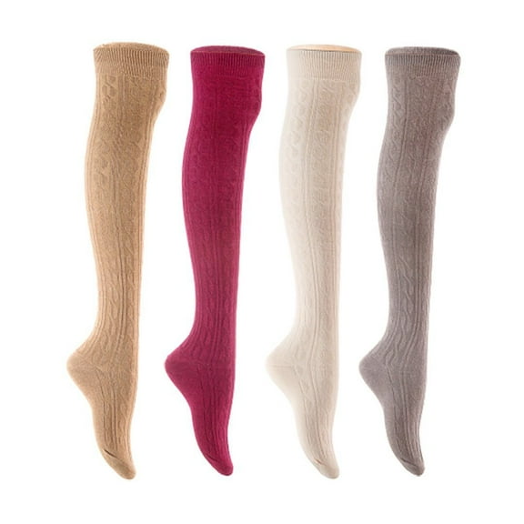 Lian LifeStyle Women's 4 Pair Adorable Comfortable Soft Thigh High Over Knee High Cotton Socks Size 6-9 L1024 Beige,Wine,Cream,Dark Grey