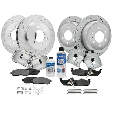 Detroit Axle - Brake Kit for 4WD Ford F-150 Lincoln Mark LT Drilled & Slotted Brake Rotors Ceramic Brakes Pads Brake Calipers 2005 2006 2007 2008: 12.99" Front and 13.70" Rear Rotors