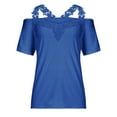 thumbnail image 4 of BLVB Summer Tops for Women Floral Lace Tunic Blouse Short Sleeve Cold Shoulder Shirts Trendy Clothes, 4 of 6
