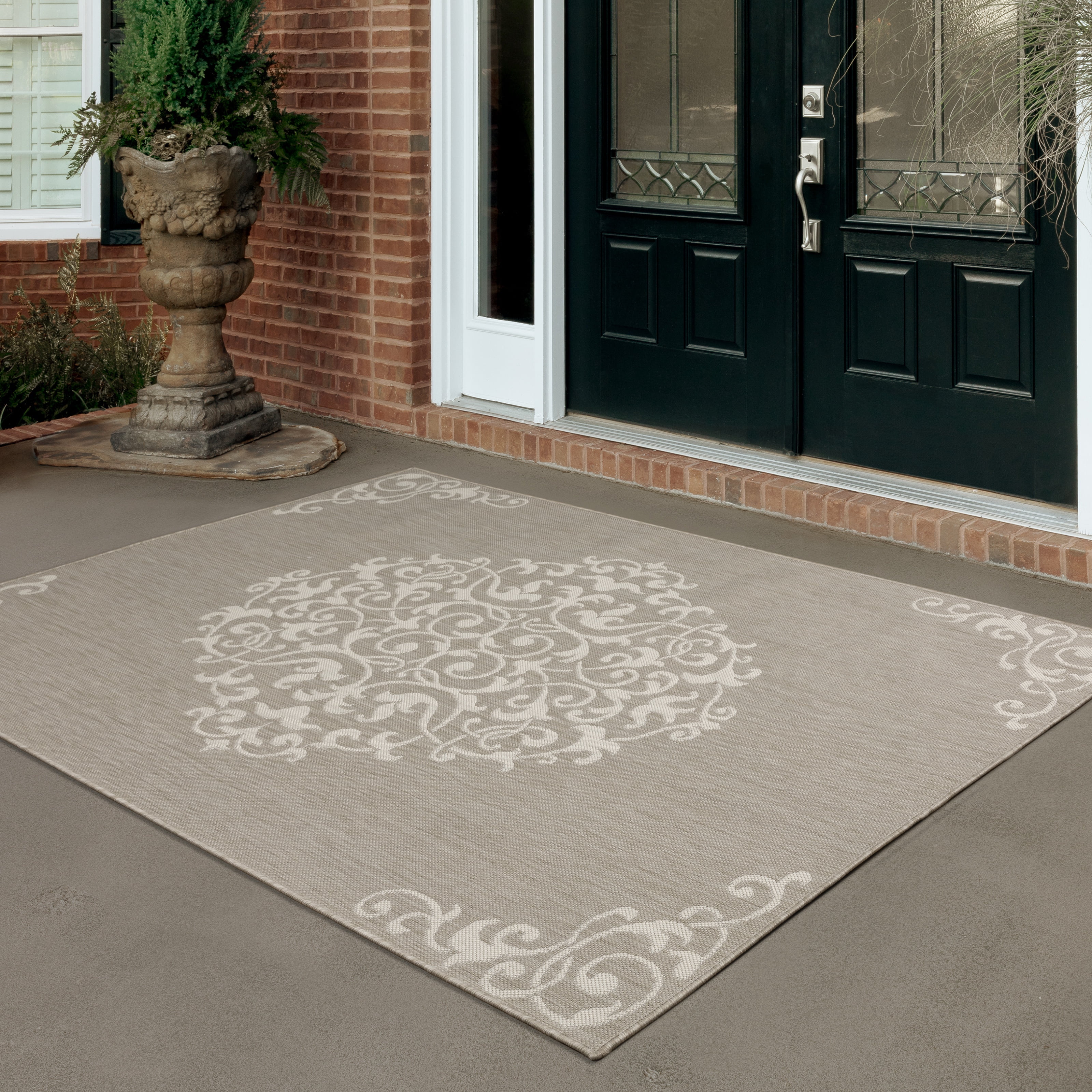 Avalon Home 8' x 10' Gray and Taupe Floral Medallion Outdoor Rug