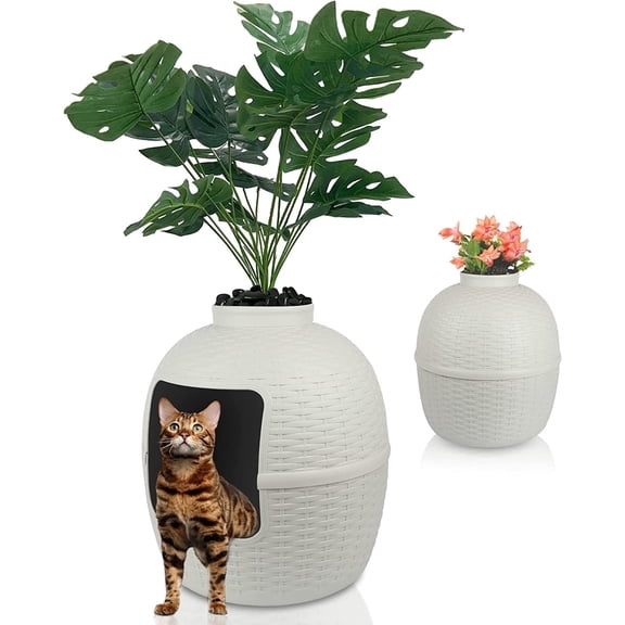 Superjoe Plastic Hidden Cat Litter Box with Decorative Planter,Gray