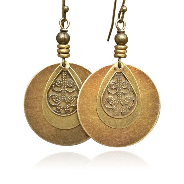 Pendientes bohemios hechos a mano, pendientes bohemios étnicos antiguos, pendientes geométricos redondos de girasoles en espiral, pendientes Vintage martillados