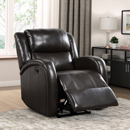 Living Room Furniture Recliner In Brown - Faux Leather Upholstery Solid Wood Frame Modern Style Reclining Modern Base Power Enabled