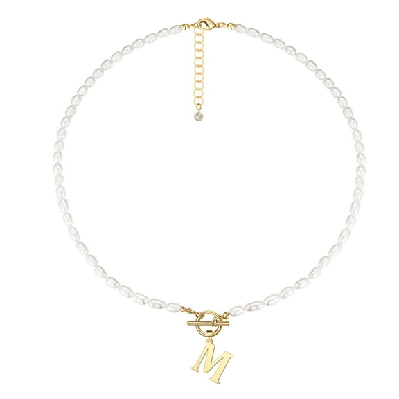TINGN Dainty Initial Pearl Necklace for Women, Fresh Water Pearl Necklace Gold Jewelry for Women