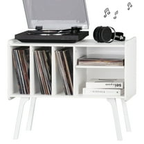 Record Player Stand with Vinyl Storage, Record Player Table Holds up to 220 Albums, Turntable Stand with Wood Legs for Living Room