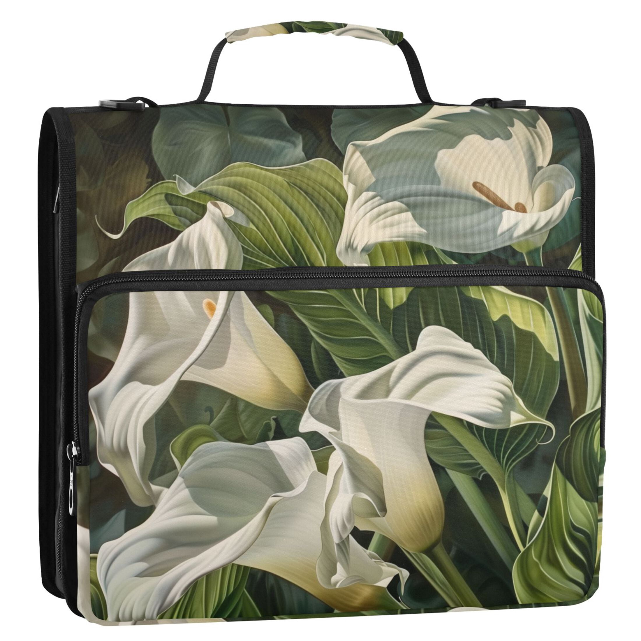 3 Ring Zipper Binder with Shoulder Strap Waterproof Trapper Keeper 2 Inch D-Ring 500 Sheets Capacity Beautiful Lilies Flower and Leaf