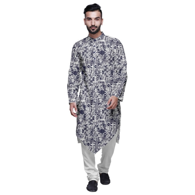Atasi Indian Mandarin Collar Mens Kurta Printed Button Down Kurtas Ethnic Clothing