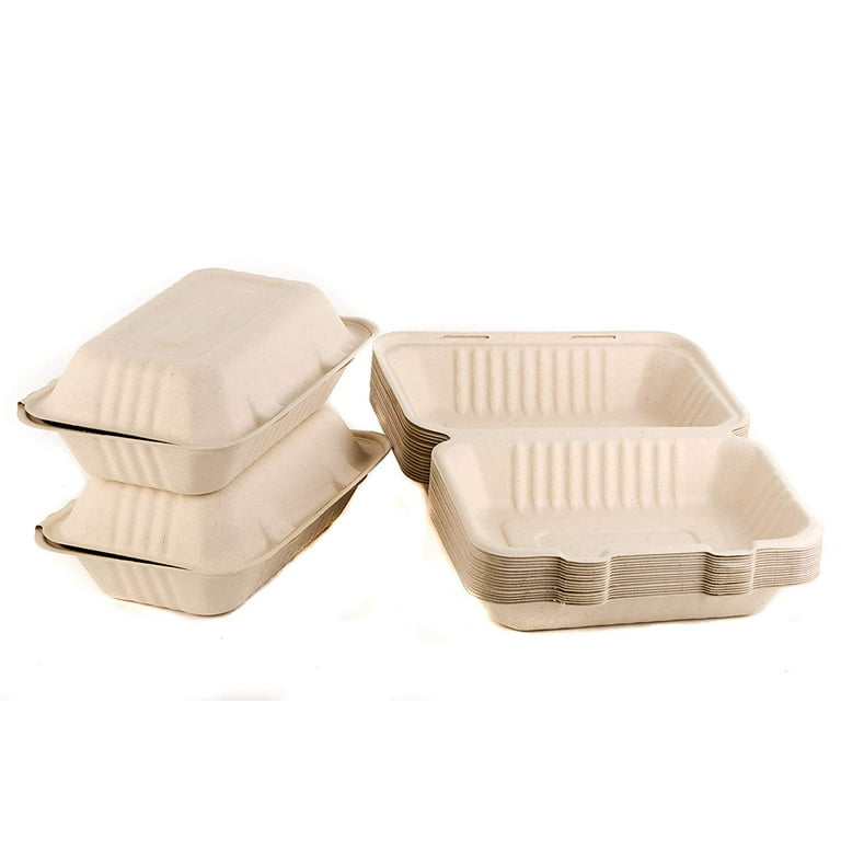 250 Count - Biodegradable 9x6 Take Out Food Containers with Clamshell  Hinged Lid - Eco Friendly Sugarcane Bagasse 100% Compostable, Recyclable,  ToGo