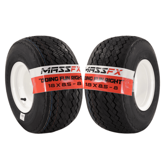 MASSFX 18x8.50-8 front or rear Turf Tire with rim for golf carts, 4-Ply with rectangular tread for excellent traction and easy cleaning, Non-highway use only (2 Pack)