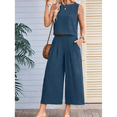 thumbnail image 5 of Women'S Summer 2 Piece Outfits Sleeveless Round Neck Tank Crop Basic Top Wide Leg Pants Set with Pockets Hidden Blue S, 5 of 6