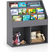 WYDK Kids Bookshelf, Wooden Toy Storage Cabinet Organizer with Shelves & 2 Large Cubes, 2-in-1 Children Bookcase Display Sling Book Rack for Kids Room, Bedroom, Nursery, Kindergarten (Gray)