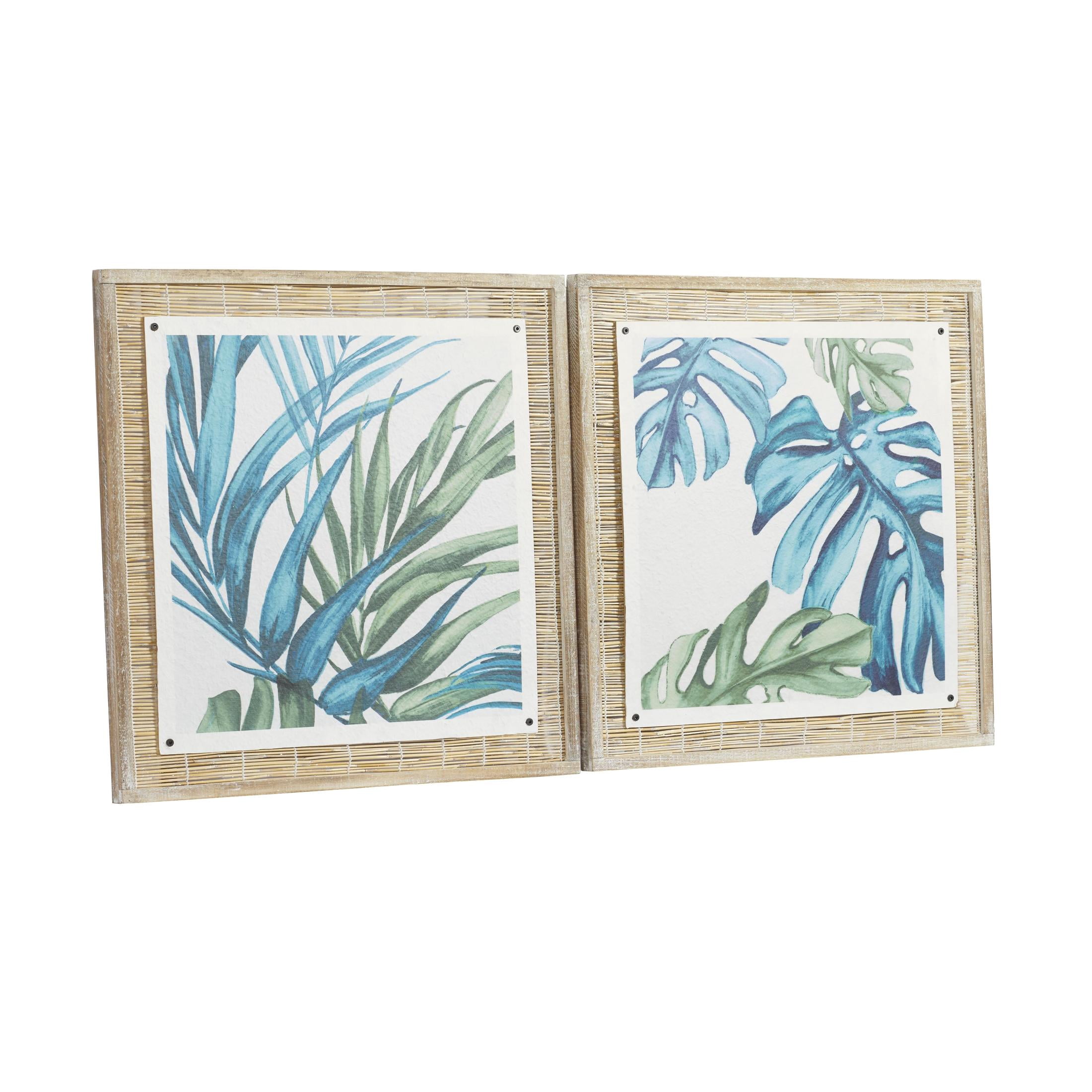 29" x 29" Leaf Framed Wall Art with Brown Frame, by DecMode (2 Count)