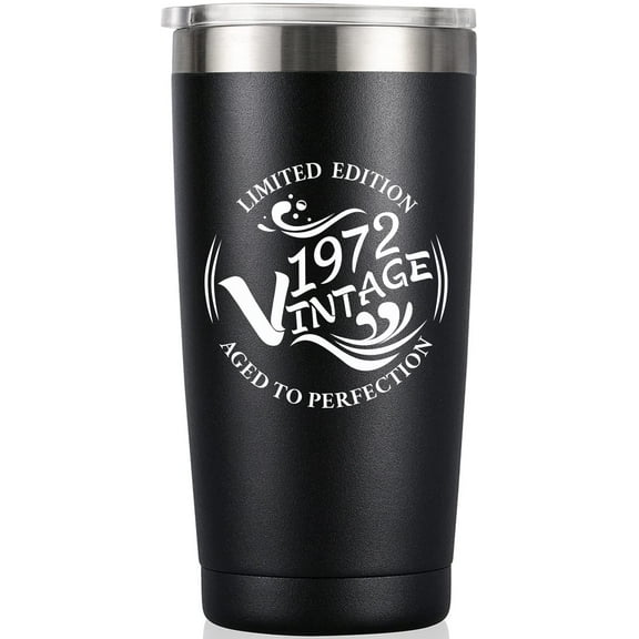 50th Birthday Gifts for Women and Men, Funny 50th Birthday Decorations for Women, Men, Him, Her, Turning 50 Years Old Gift, 20 oz Insulated Stainless Steel Vintage 1972 Tumbler Cup