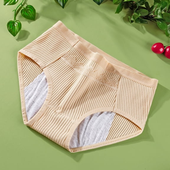 FASHOFT Womens Underwear High Waist Period Panties Pure Cotton Antibacterial Leak Proof Pocket Breathable Mid Rise Comfort Daily Sanitary Briefs Beige L