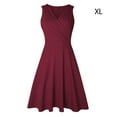 thumbnail image 4 of Women Pleated High Waist V Neck Wrapped Sleeveless Solid Color Summer Dress, 4 of 6