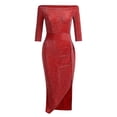 thumbnail image 3 of Outfmvch Women'S Formal Dresses Women'S Cocktail Dresses Women Off Shoulder High Slit Bodycon Dress Long Sleeve Dresses Party Dress Red L, 3 of 5