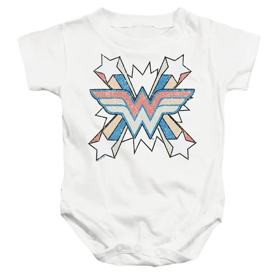 Wonder Woman Burst 2 Unisex Infant Snap Suit for Baby (6 Months) White