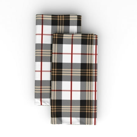 

Cotton Sateen Dinner Napkins (Set of 2) - Scottish Tartan Plaid Black White Tan Red Winter Christmas British Checked Plaids Beige Print Cloth Dinner Napkins by Spoonflower