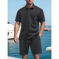 thumbnail image 4 of Men's Textured Short Sleeve Collared Shirt & Shorts Set Black S, 4 of 7