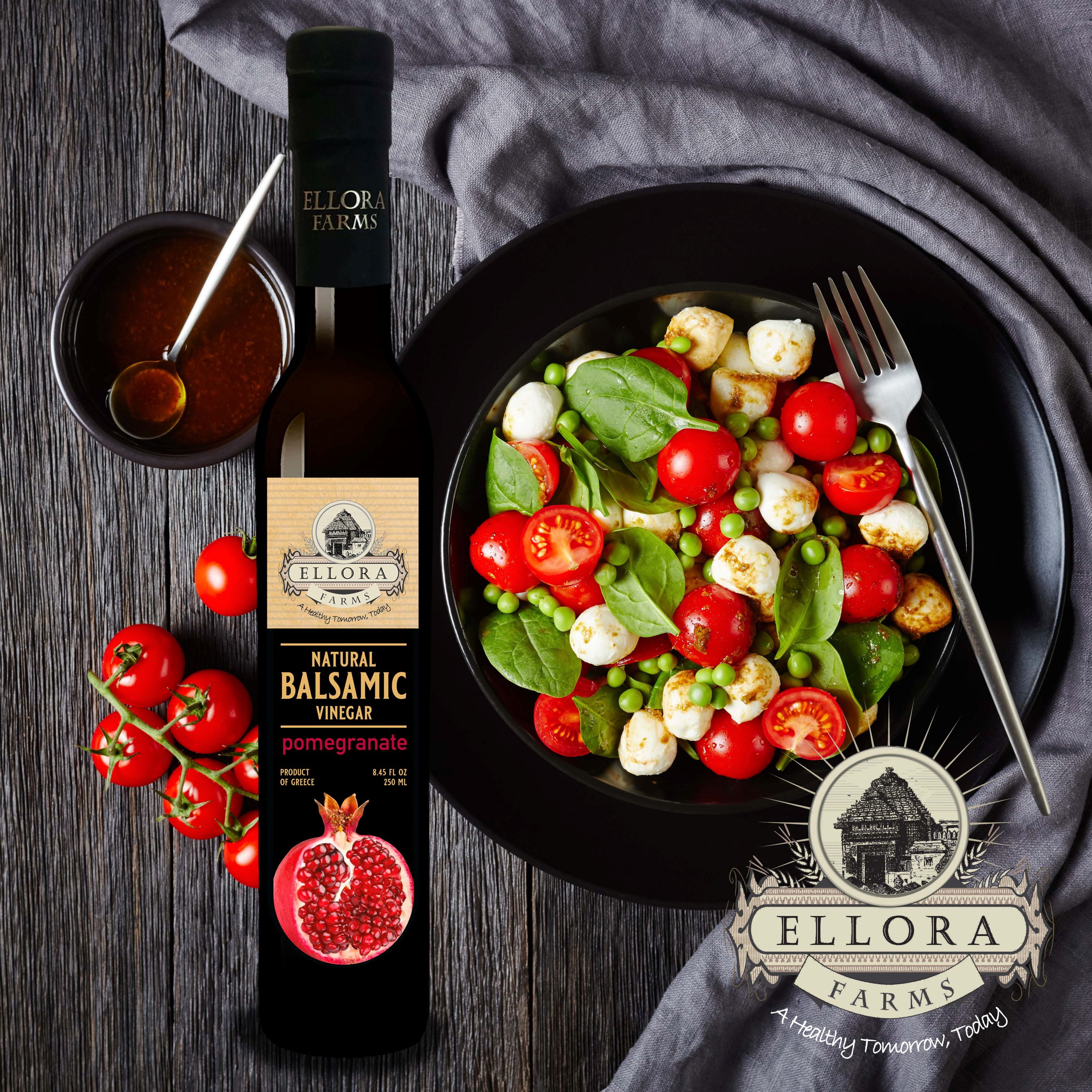 Ellora Farms Pomegranate Infused Thick Balsamic Vinegar, Glass Bottle, 8.45 oz