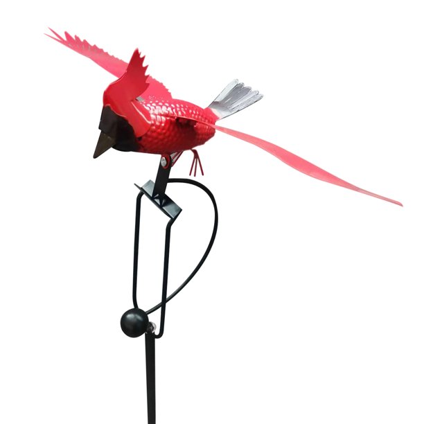 Wowspeed Flying Cardinal Yard Stake Garden Metal Red Bird Windmill