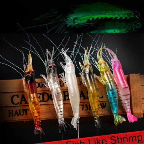 6PCS Soft Plastic Fishing Lures Tackle Prawn Shrimp 8cm/5.3g Bait Bass Glow