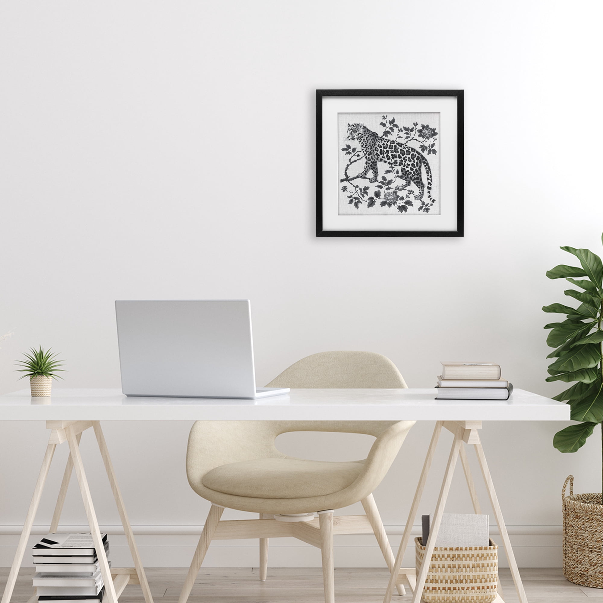 Monochrome Detail Leopard Black Framed Print Under Glass, design by Lettered and Lined