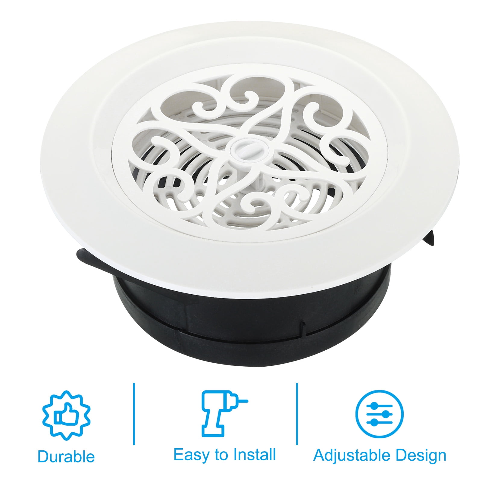 Uxcell 5 Inch Round Air Vent 2pcs Adjustable Ceiling Diffuser Grill Cover ABS Louver Soffit Vent with Screen White