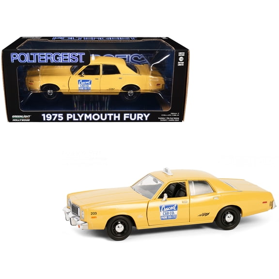 1975 Plymouth Fury Taxi "Crescent Cab Co." Yellow "Poltergeist" (1982) Movie "Hollywood" Series 20 1/24 Diecast Model Car by Greenlight
