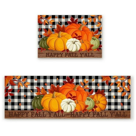 

Zmeidao 2Pcs Thanksgiving Kitchen Rugs and Mats Fall Pumpkin Maple Leaf Kitchen Rugs Farmhouse Seasonal Harvest Holiday Party Rugs and Mats Non Skid Washable 15.7 x24 +15.7 x47