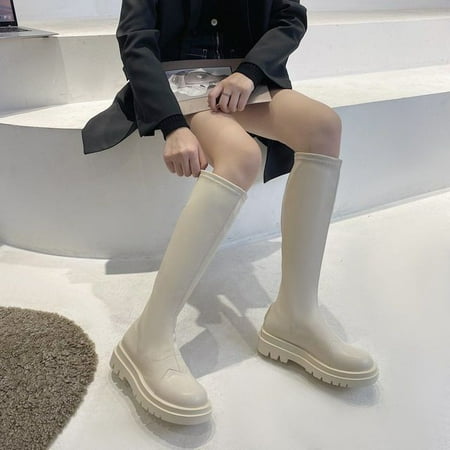 

Boots Pu Leather Knee High Boots Women Shoes Woman Retro Punk Height Increasing Long Boots Lace Up Booties Mujer 2021