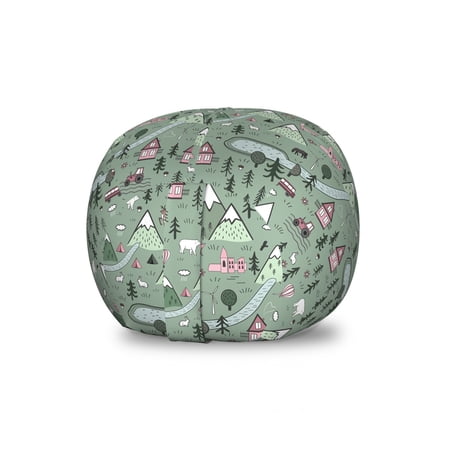 Landscape Storage Toy Bag Chair  Scandinavian Theme Inspired Image with Rural and Forest Elements  Stuffed Animal Organizer Washable Bag  Large Size  Pale Reseda Green and Rose  by Ambesonne