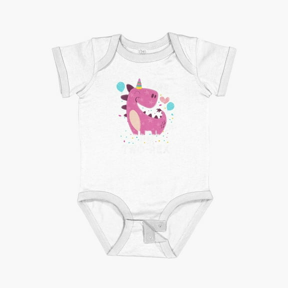 Luvly Rawr I'M Two Rex 2Nd Birthday Gifts 2 Year Old Dinosaur Short Sleeve Baby One-Piece, New Born, Baby Shower Gift, New Parents Gift