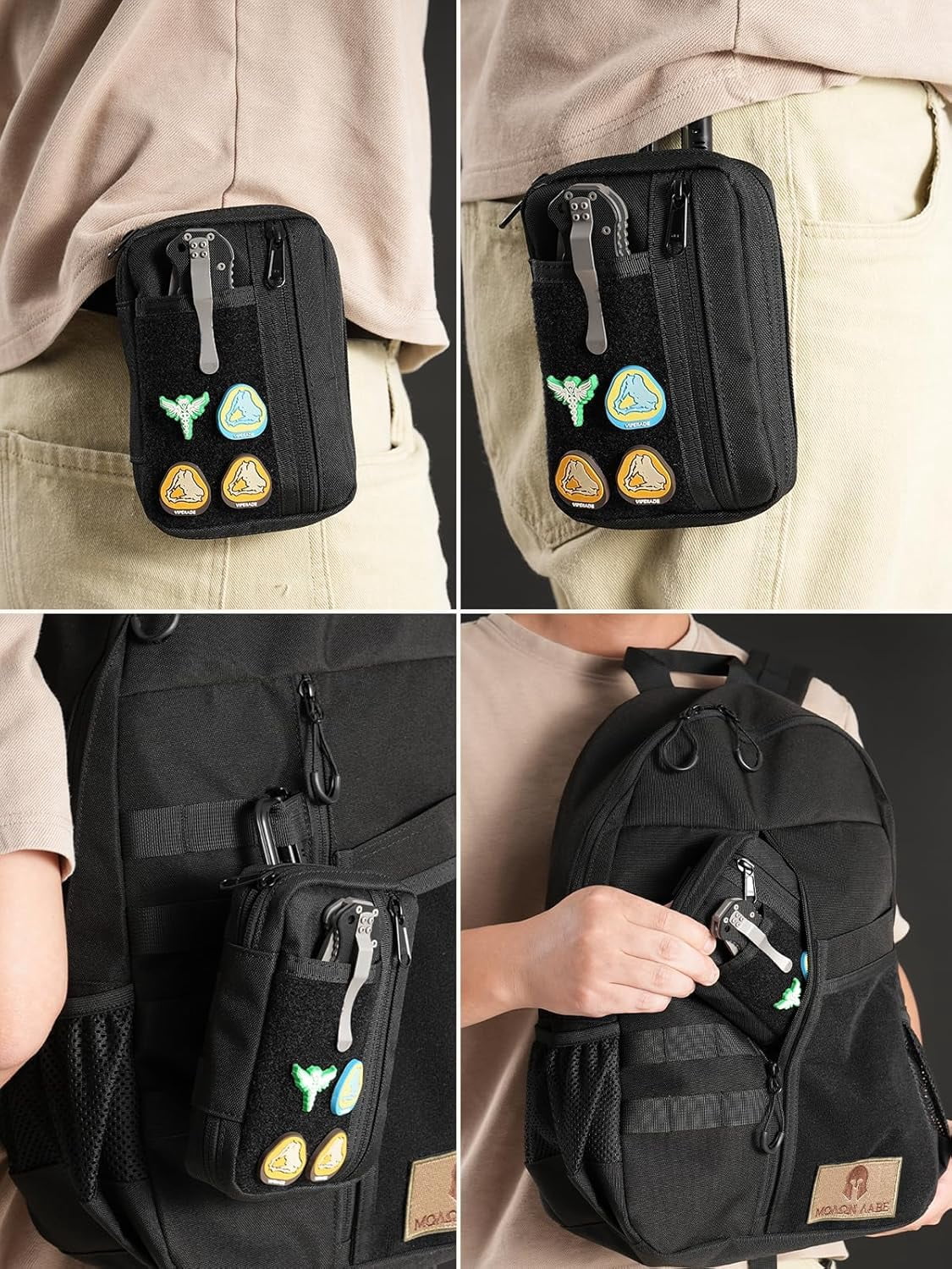 VIPERADE Molle Pouches Small EDC Pouch,Compact Belt Pouch for Men,EDC Pouch Pocket Organiser with Patches Area,Adjustable Molle Backpack Pack Pocket for Camping Bush Craft/Hiking/Traveling