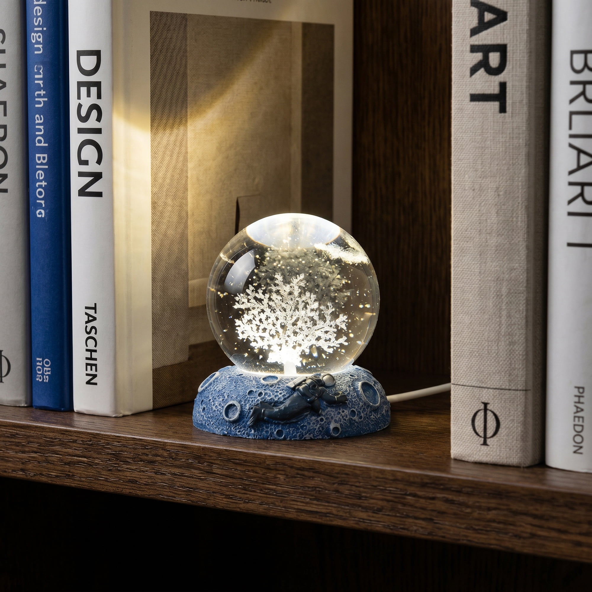 Unique Bargains Glowing Crystal Ball 3D Glass Ornament with LED Light Base Beige Style H