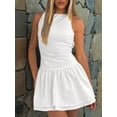 thumbnail image 4 of Women'S Bodycon Boat Neck Mini Dresses Sleeveless Ruched Ruffle Hem Club Party Short Dress White L, 4 of 7