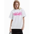 thumbnail image 1 of [Casual Wear] Happy Valentine's Day" Women's White T-Shirt - Pink Lettering, Short Sleeve Crew Neck, Casual Polyester Top, Machine Washable, Perfect for Spring/Summer Tee For Adult, Men, Women, Teen,, 1 of 7