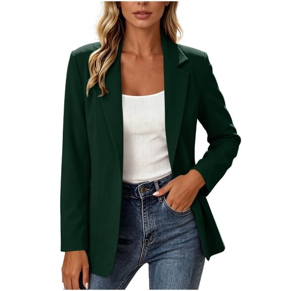 cocolona Womens Solid Color Blazer Open Front Casual Lightweight Suit Jackets Work Office Long Sleeve Lapel Coat