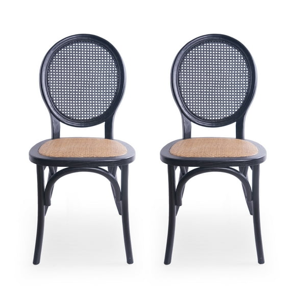 Noble House Jeremiah Classic Rattan Dining Chair, Set of 2, Matte Black