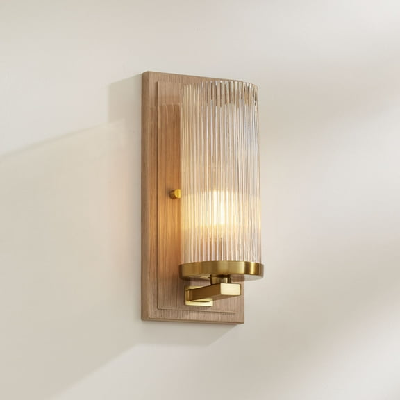 Stiffel Palais 12 1/2" High Gold and Wood and Fluted Glass Wall Sconce