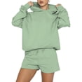 thumbnail image 4 of Hanerdun Women Hooded Workout Athletic Outfit Set Female 2PCS Solid Sportswear Green L, 4 of 5