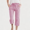 thumbnail image 2 of Generic Girls' Gingham Capris Linen Pant Wide Leg High Waist Drawstring Elastic Waist Casual Plaid Trousers Cute Checkered Sweatpant, 2 of 8