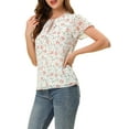 thumbnail image 4 of Allegra K Women's Floral V Neck Short Sleeve Ruffled Ditsy Blouse Tops, 4 of 6