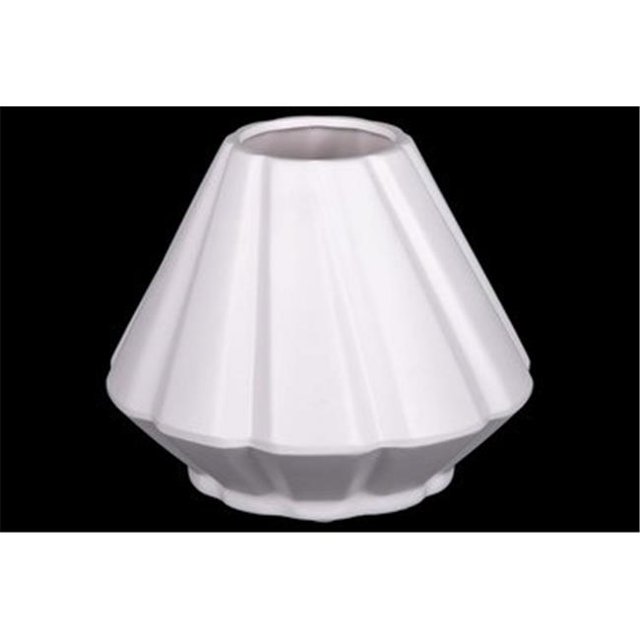 Urban Trends Collection 21475 Ceramic Short Round Vase with Diagonal Ridges, Low Belly & Tapered Bottom, Matte Finish - White