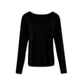 thumbnail image 4 of Pxiakgy Hot Sale!! Women's Scoop Neck Casual Ribbed T Shirt Long Sleeve Stretch Slim Fitted Basic Shirts Womens Neck Casual Ribbed T Shirt Long Sleeve Stretch Slim Basic Shirts Black L, 4 of 4