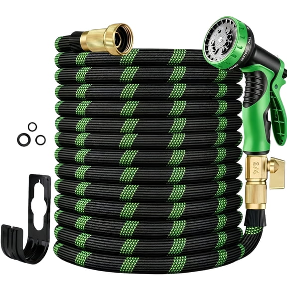 WELKA 25 FT Non Expandable Garden Hose with 10-Mode Spray Nozzle, Solid Brass Fittings, Kink Resistant Durable Water Hose for Lawn Watering, Car Washing & Household Outdoor Use